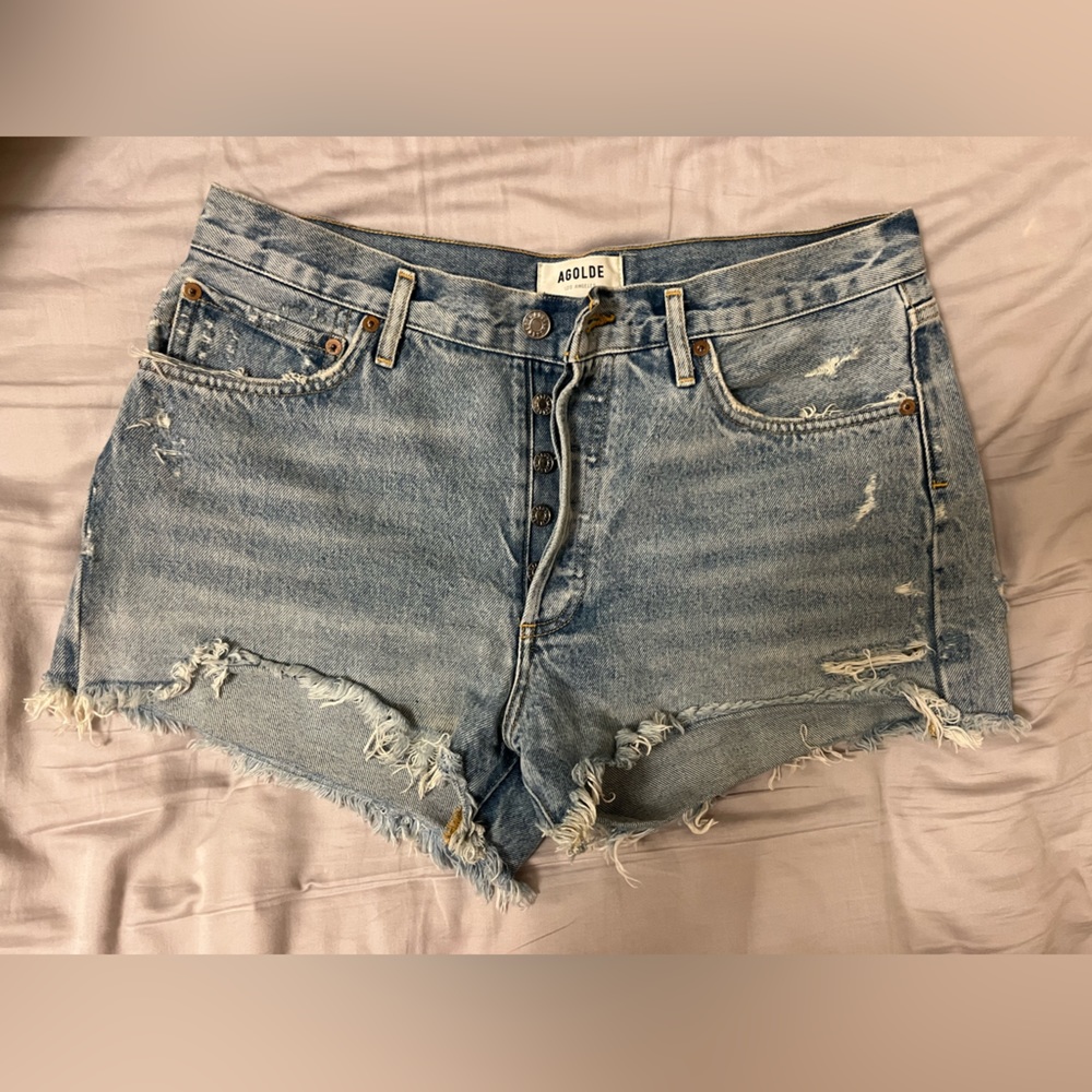 Agolde parker vintage cutoff short high waisted blue